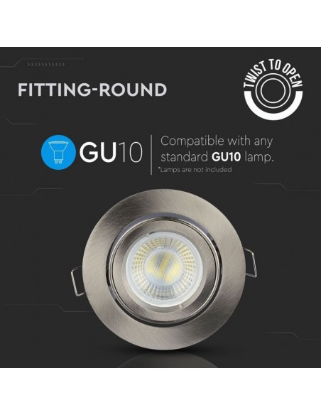 3646-Portafaretto LED da Incasso Rotondo GU e GU MR Colore Nichel Satinato Orientabile-5