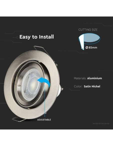 3646-Portafaretto LED da Incasso Rotondo GU e GU MR Colore Nichel Satinato Orientabile-6
