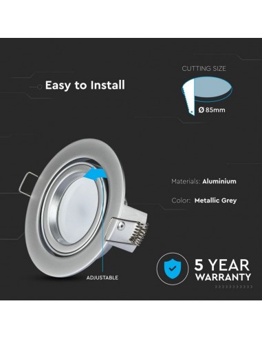 3647-Portafaretto LED da Incasso Rotondo GU e GU MR Colore Grigio Orientabile-6