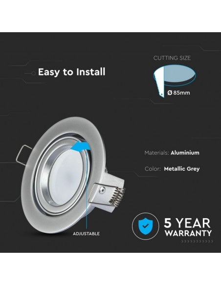 3647-Portafaretto LED da Incasso Rotondo GU e GU MR Colore Grigio Orientabile-6