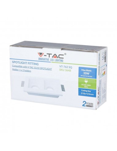 3648-Portafaretto LED Doppio da Incasso Rettangolare xGU e GU MR Corpo in Gesso Bianco-2