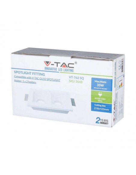 3648-Portafaretto LED Doppio da Incasso Rettangolare xGU e GU MR Corpo in Gesso Bianco-2