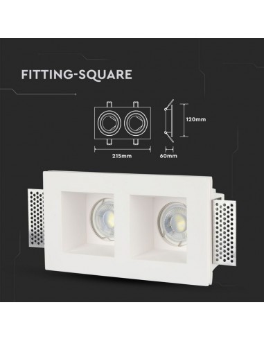 3648-Portafaretto LED Doppio da Incasso Rettangolare xGU e GU MR Corpo in Gesso Bianco-3