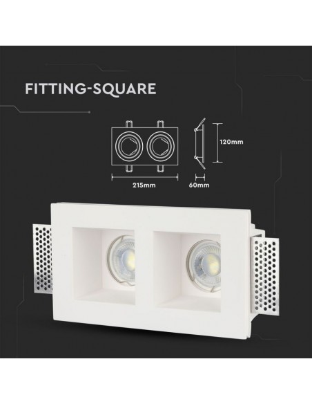 3648-Portafaretto LED Doppio da Incasso Rettangolare xGU e GU MR Corpo in Gesso Bianco-3