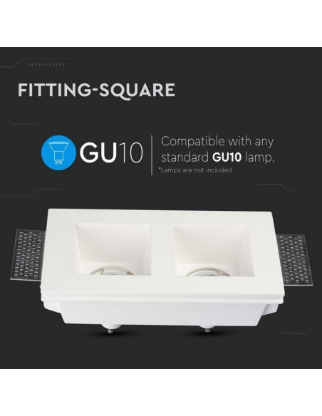 3648-Portafaretto LED Doppio da Incasso Rettangolare xGU e GU MR Corpo in Gesso Bianco-5