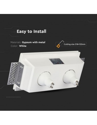 3648-Portafaretto LED Doppio da Incasso Rettangolare xGU e GU MR Corpo in Gesso Bianco-6