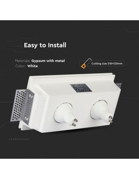 3648-Portafaretto LED Doppio da Incasso Rettangolare xGU e GU MR Corpo in Gesso Bianco-6