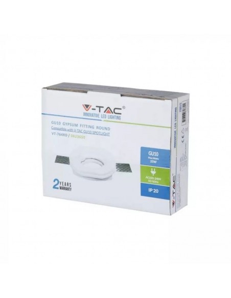 3650-Portafaretto LED da Incasso Rotondo GU e GU MR Corpo in Gesso Bianco-2