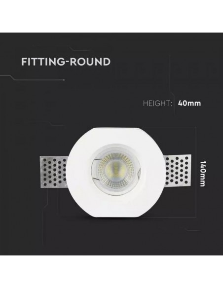 3650-Portafaretto LED da Incasso Rotondo GU e GU MR Corpo in Gesso Bianco-3