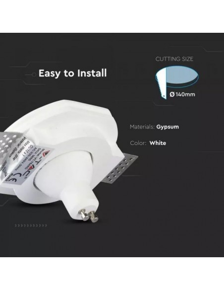 Portafaretto LED da Incasso Rotondo GU10 e GU5.3 (MR16) Corpo in Gesso Bianco