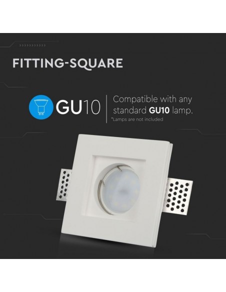 Portafaretto LED da Incasso Quadrato GU10 e GU5.3 (MR16) Corpo in Gesso Bianco