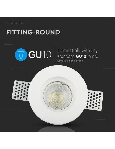 3652-Portafaretto LED da Incasso Rotondo GU e GU MR Corpo in Gesso Bianco-5