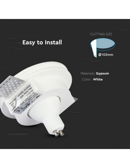 3652-Portafaretto LED da Incasso Rotondo GU e GU MR Corpo in Gesso Bianco-6