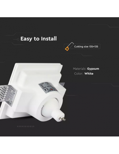 3653-Portafaretto LED da Incasso Quadrato GU e GU MR Corpo in Gesso Bianco-6