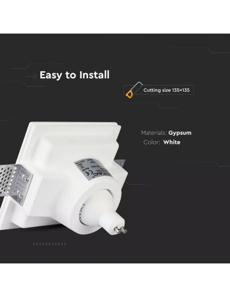 3653-Portafaretto LED da Incasso Quadrato GU e GU MR Corpo in Gesso Bianco-6