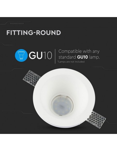 3654-Portafaretto LED da Incasso Rotondo GU e GU MR Corpo in Gesso Bianco-5