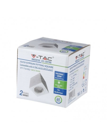 3666-Portafaretto LED Montaggio a Plafone Quadrato GU e GU MR Corpo in Gesso Bianco-2