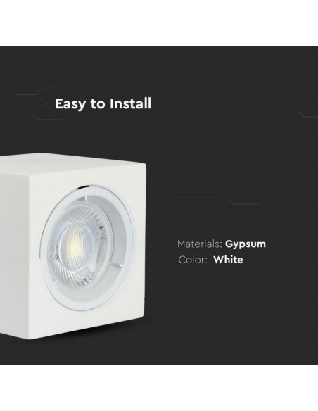 3666-Portafaretto LED Montaggio a Plafone Quadrato GU e GU MR Corpo in Gesso Bianco-7