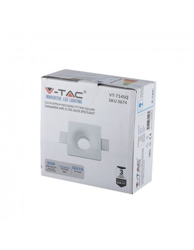 3674-Portafaretto LED da Incasso Quadrato GU e GU MR Corpo in Gesso Bianco-2