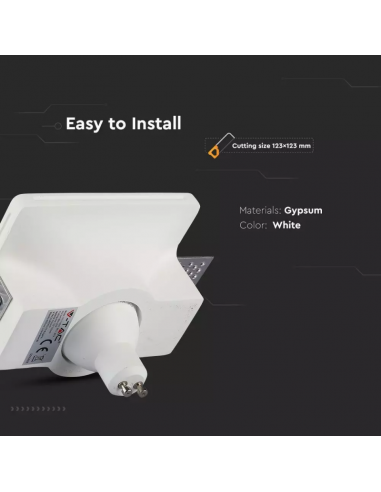 3674-Portafaretto LED da Incasso Quadrato GU e GU MR Corpo in Gesso Bianco-5