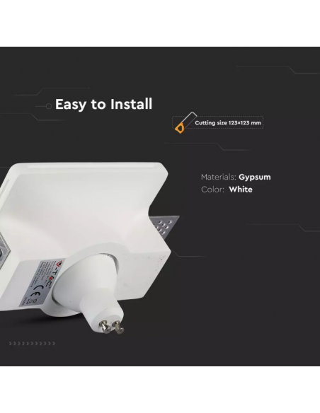 3674-Portafaretto LED da Incasso Quadrato GU e GU MR Corpo in Gesso Bianco-5
