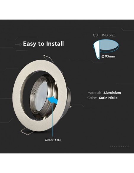 3690-Portafaretto LED da Incasso Rotondo GU e GU MR Colore Nichel Satinato Orientabile-6