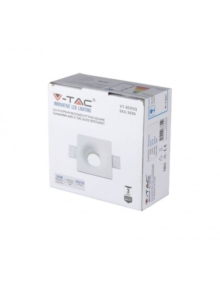 3696-Portafaretto LED da Incasso Quadrato GU e GU MR Corpo in Gesso Bianco-2