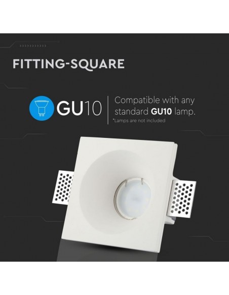 3696-Portafaretto LED da Incasso Quadrato GU e GU MR Corpo in Gesso Bianco-5