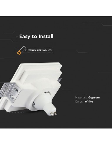 3696-Portafaretto LED da Incasso Quadrato GU e GU MR Corpo in Gesso Bianco-6