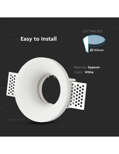 3697-Portafaretto LED da Incasso Rotondo GU e GU MR Corpo in Gesso Bianco-6