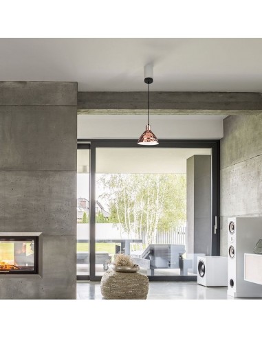 3710-Lampadario LED a Cono in Metallo con Portalampada E Max  Colore Oro Rosa a Specchio d mm-4