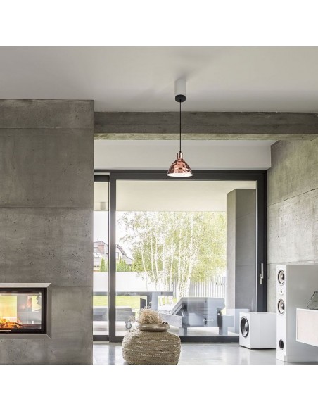 3710-Lampadario LED a Cono in Metallo con Portalampada E Max  Colore Oro Rosa a Specchio d mm-4