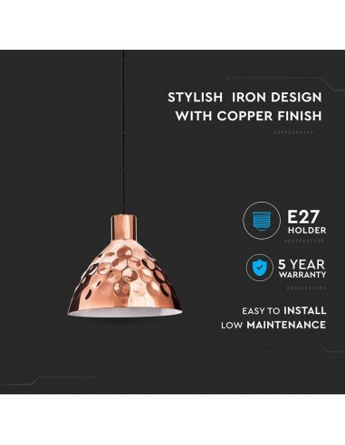 3711-Lampadario LED a Cono in Metallo con Portalampada E Max  Colore Oro Rosa a Specchio d mm-5