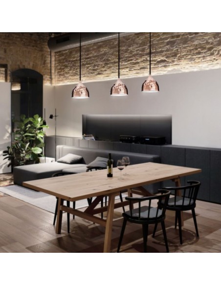 3715-Lampadario LED a Goccia in Metallo con Portalampada E Max  Colore Oro Rosa a Specchio d mm-3