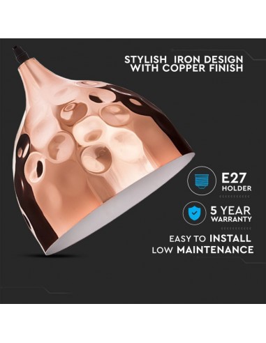 3715-Lampadario LED a Goccia in Metallo con Portalampada E Max  Colore Oro Rosa a Specchio d mm-5