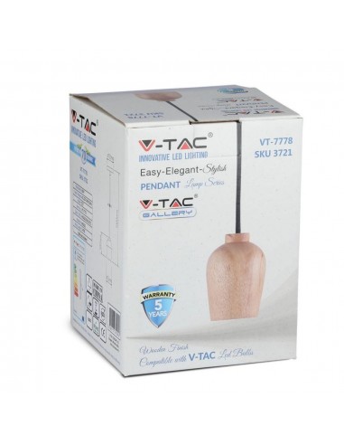 3721-Lampadario LED in Legno con Portalampada E Max  con Cavo Nero-2