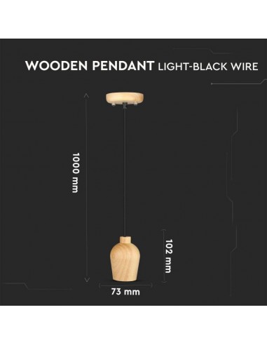 3721-Lampadario LED in Legno con Portalampada E Max  con Cavo Nero-3