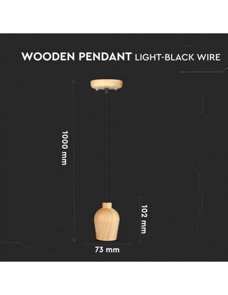 3721-Lampadario LED in Legno con Portalampada E Max  con Cavo Nero-3