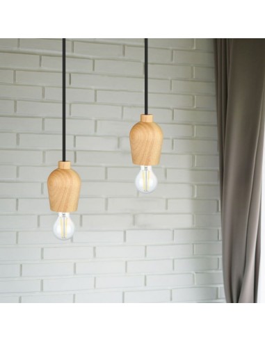 3721-Lampadario LED in Legno con Portalampada E Max  con Cavo Nero-4