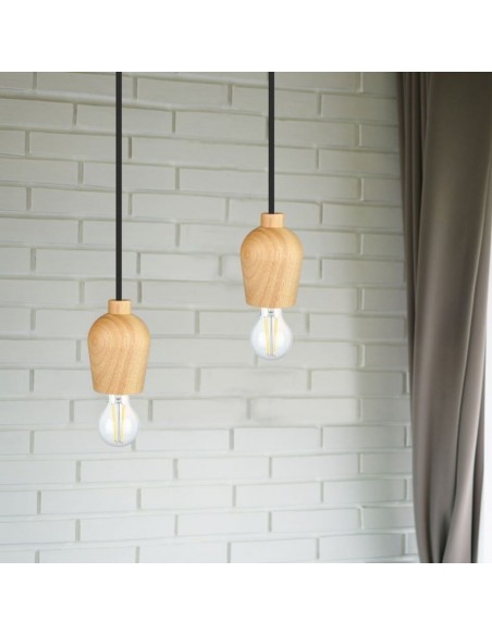 3721-Lampadario LED in Legno con Portalampada E Max  con Cavo Nero-4