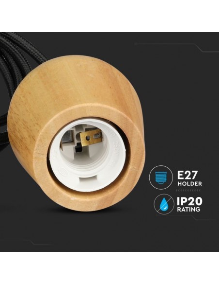3721-Lampadario LED in Legno con Portalampada E Max  con Cavo Nero-7