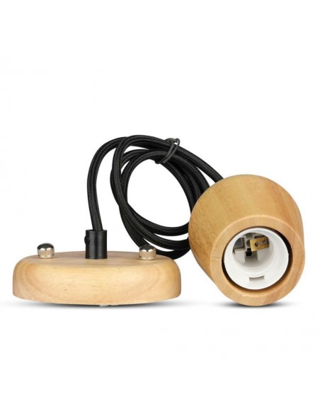 Lampadario LED in Legno con Portalampada E27 (Max 60W) con Cavo Nero