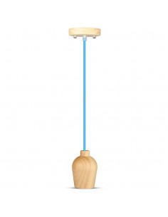 3722-Lampadario LED in Legno con Portalampada E Max  con Cavo Blu-1