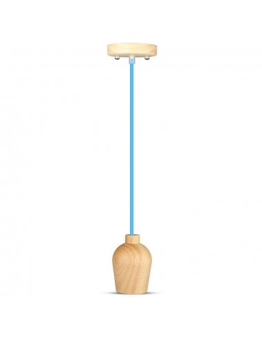 3722-Lampadario LED in Legno con Portalampada E Max  con Cavo Blu-1