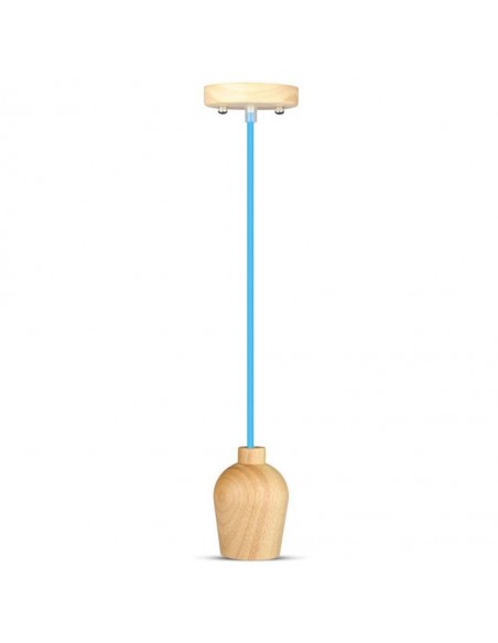 3722-Lampadario LED in Legno con Portalampada E Max  con Cavo Blu-1