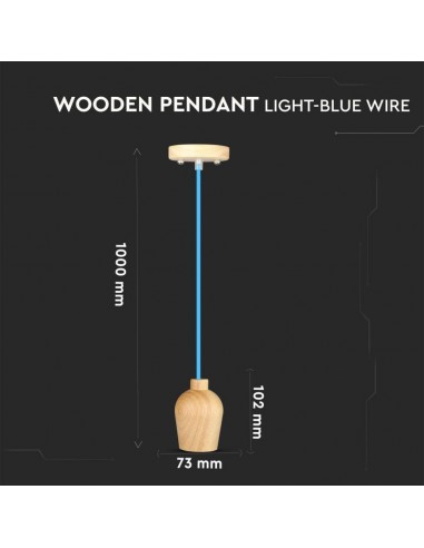 3722-Lampadario LED in Legno con Portalampada E Max  con Cavo Blu-3