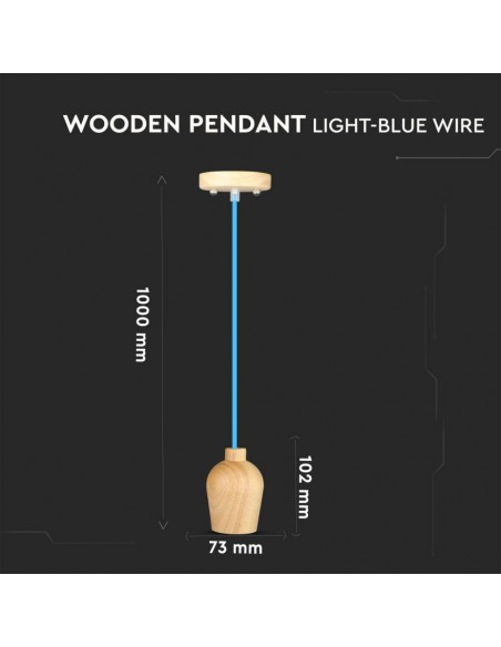 3722-Lampadario LED in Legno con Portalampada E Max  con Cavo Blu-3