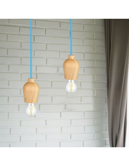3722-Lampadario LED in Legno con Portalampada E Max  con Cavo Blu-4
