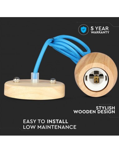 3722-Lampadario LED in Legno con Portalampada E Max  con Cavo Blu-6