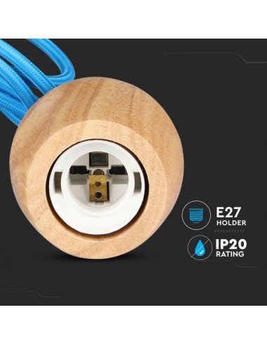 3722-Lampadario LED in Legno con Portalampada E Max  con Cavo Blu-7